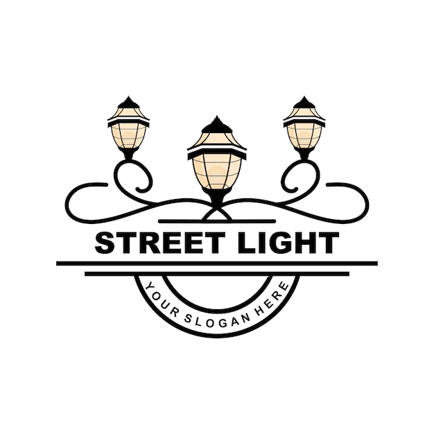 Street Light Logo Lightning Lantern Vector Template Icon Retro Classic Vintage Design