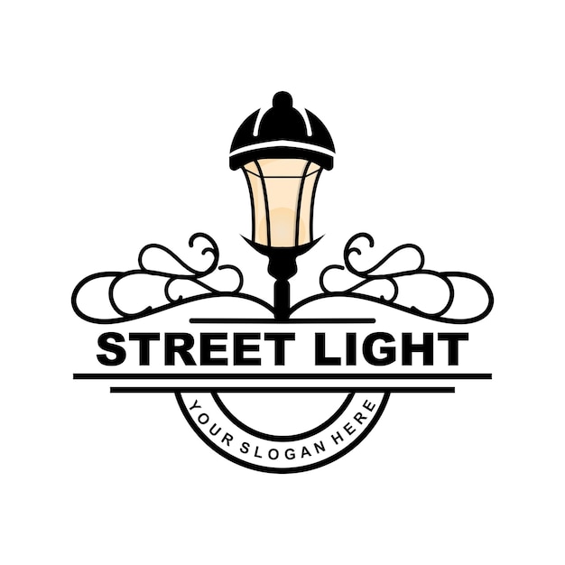 Street Light Logo Lightning Lantern Vector Template Icon Retro Classic Vintage Design