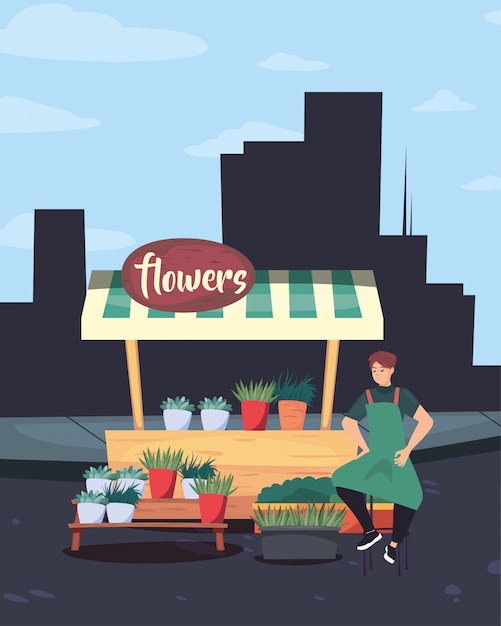 Street market commerce flat design