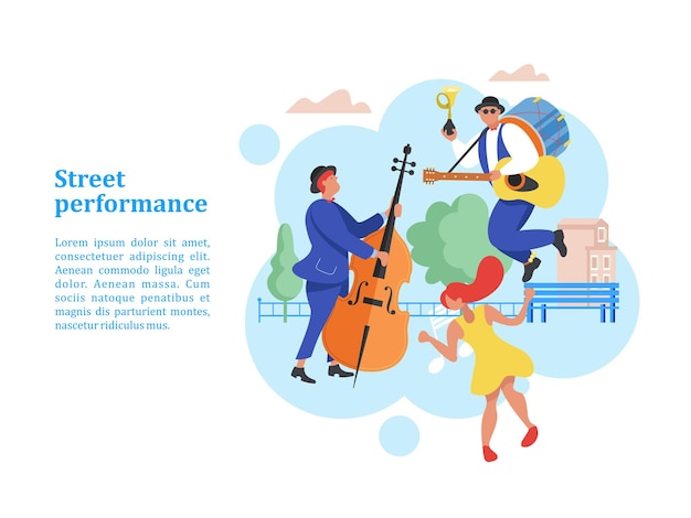 Street performance. Street musician. Vector illustration.