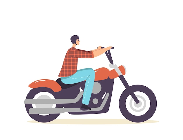 Street Racer Hobby or Lifestyle, Urban Culture Concept. Brutal Biker Male Character Riding Custom Motorcycle, Man in Helment Travel on Chopper, City Subculture. Cartoon People Vector Illustration