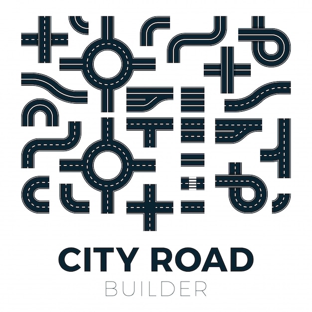 Street and road with footpaths and crossroads.   elements for city map. Highway asphalt path traffic streets