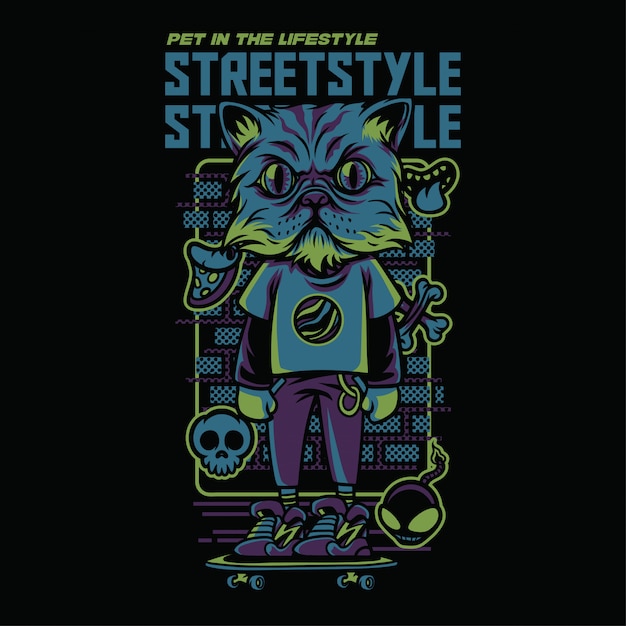 Street Style Persian Cat Illustration