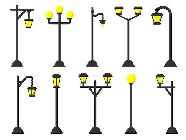 Streetlight streetlamp lamppost Vintage street lantern poles Urban road electricity illumination pillars Retro lamp post with gas or old light bulbs City Park square garden exterior lighting