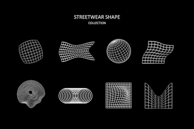 Streetwear asset 3d wareframe shape abstract urban style collection