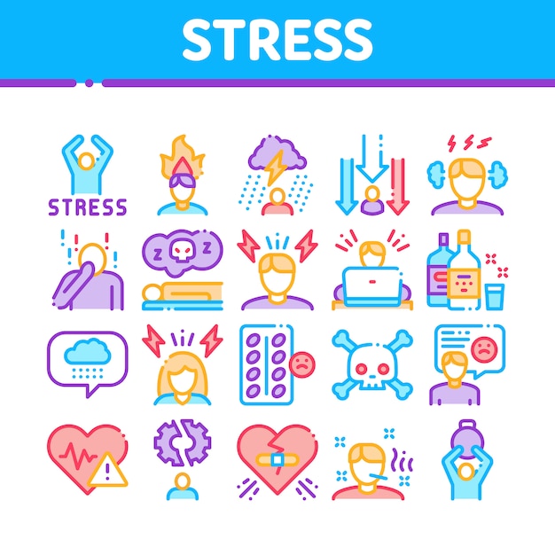 Stress And Depression Collection Icons Set