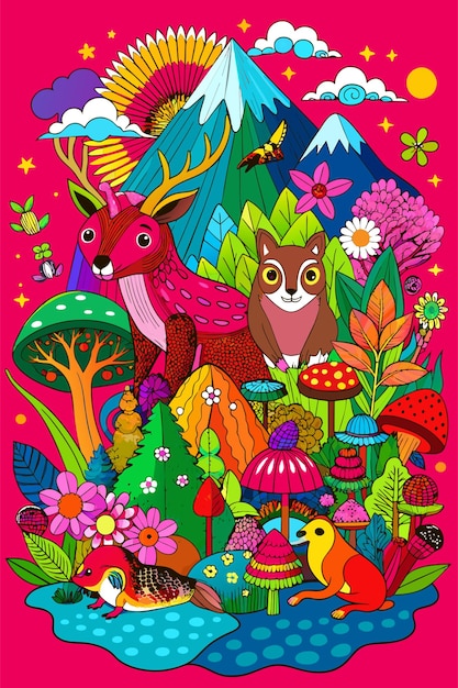 stress relief adult coloring book with animals landscape flowers patterns mushroom and many