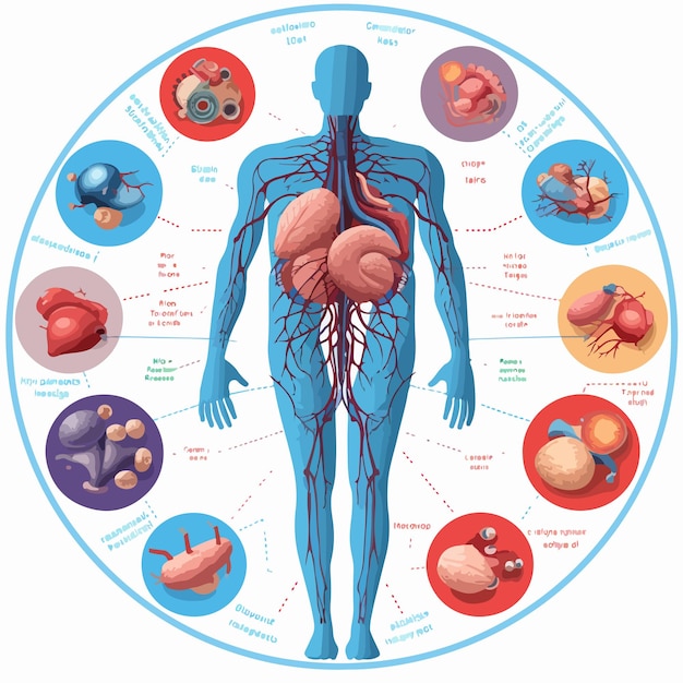 Vector stress response anatomical diagram with inner organs