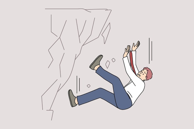 Stressed businessman fall down from rock