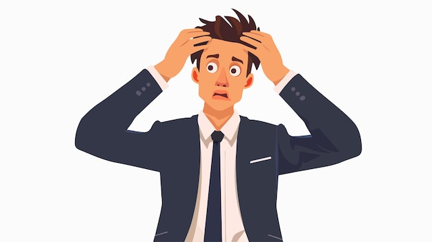 Vector stressed businessman holding head in frustration