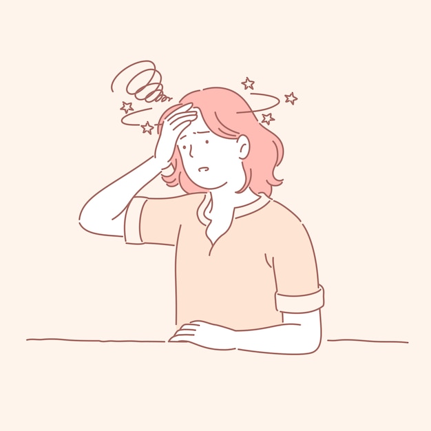 Stressed girl with ginger hair in line style