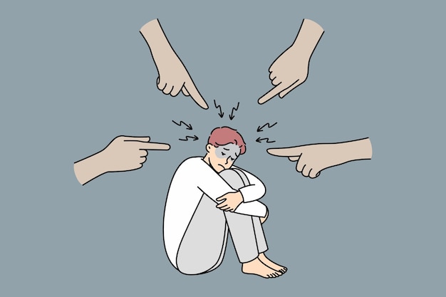 Stressed man distressed with hands pointing