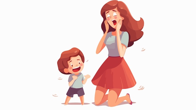 Vector stressed mother due to crying kid cartoon image