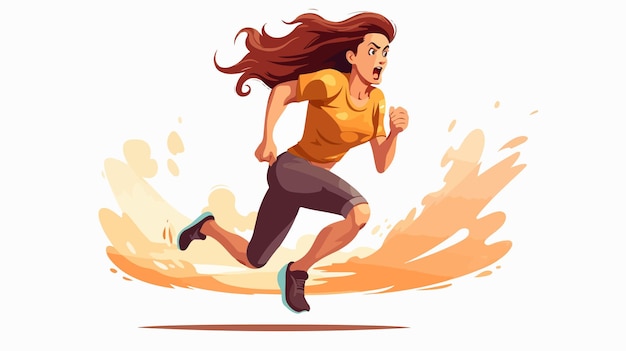 Stressed Retro Cartoon Running Woman Vector Illustration