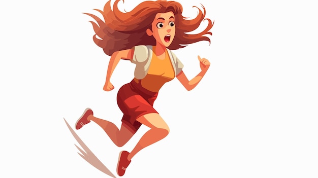 Stressed Retro Cartoon Running Woman Vector Illustration