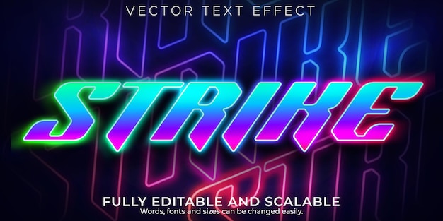 Strike gaming text effect, editable neon and laser text style