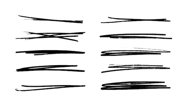 Strikethrough lines isolated Set of different doodle underlines Grunge collection of brush strokes