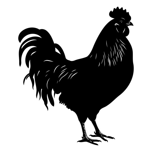 Vector a striking black silhouette of a rooster capturing its proud stance and distinctive features