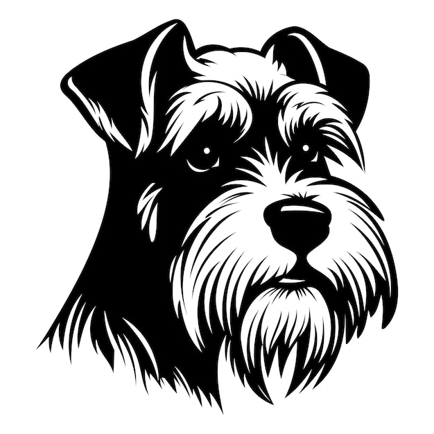 Vector a striking black and white illustration of a miniature schnauzers head perfect for petrelated designs logos or branding