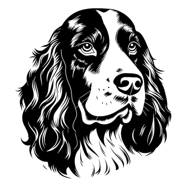 A striking black and white illustration of a springer spaniels head perfect for petrelated designs logos and more