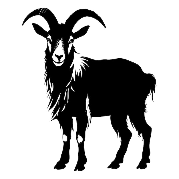 A striking black and white silhouette of a goat perfect for adding a rustic and natural touch to your designs