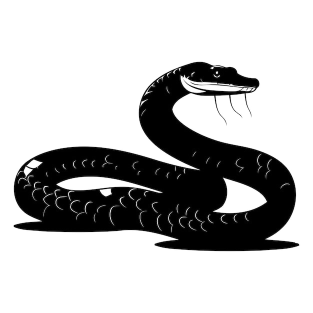 A striking black and white silhouette of a snake coiled with its head raised