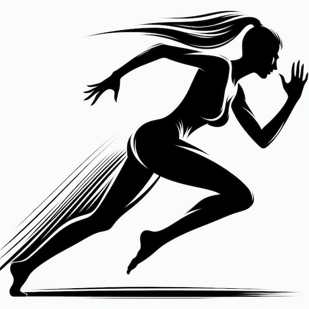 A striking blackandwhite silhouette artwork featuring a woman run silhouette