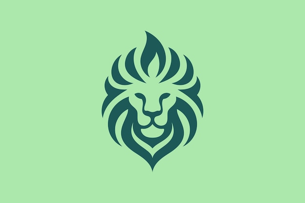 Vector a striking lion head logo with flowing flamelike lines this fiery design represents courage