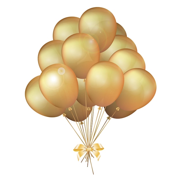 String of golden balloons tied with bows