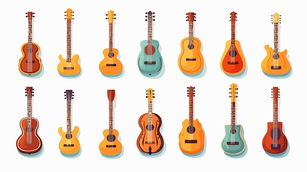 Stringed Musical Instruments Icons Set Isolated on White Background