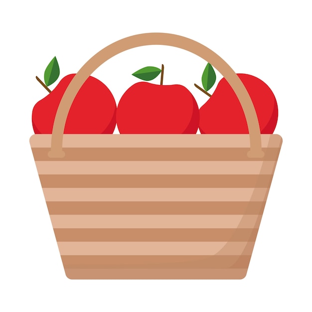 Striped basket with red apples vector illustration Fruit container Shopping for food