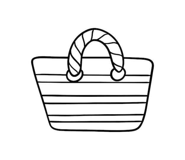 Striped beach bag for carrying food and things doodle linear cartoon coloring