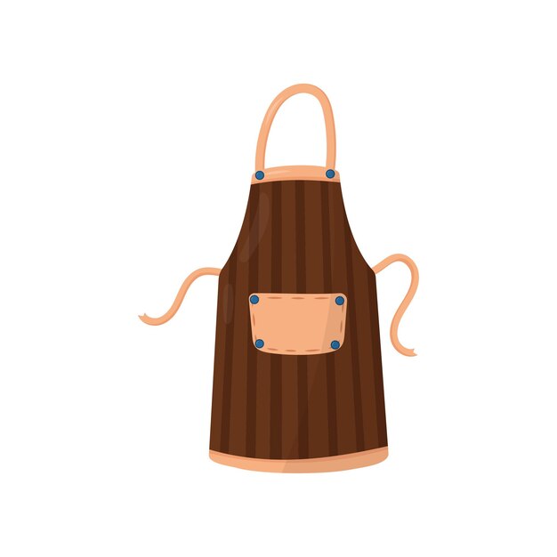 Vector striped brown apron with big pocket and buttons cooking dress flat vector element for promo poster or flyer of culinary courses