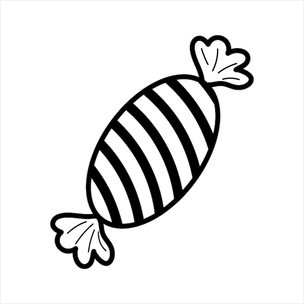 Striped candy in a wrapper paper Sweetness as a gift Linear doodle style