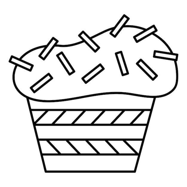 Striped Easter cake in doodle style Black and white vector illustration