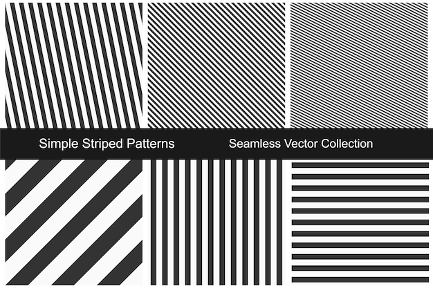 Striped patterns Seamless vector collection Black and white texture