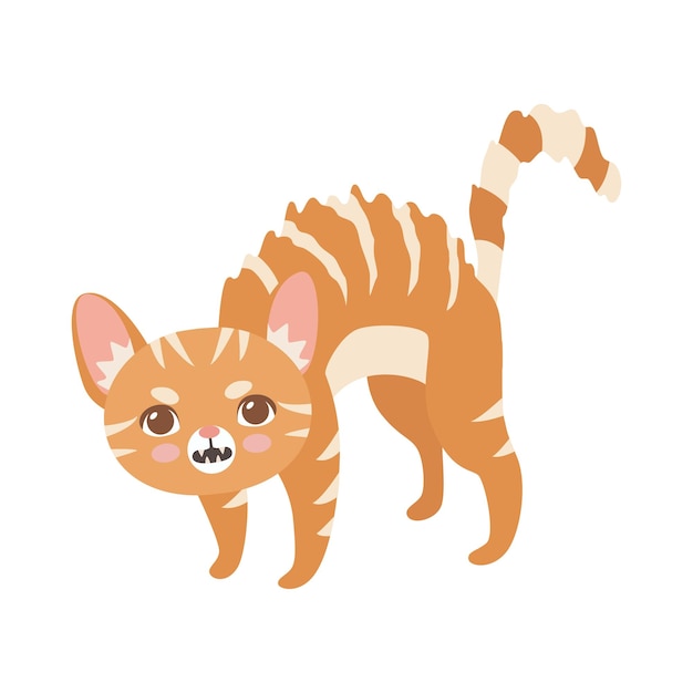 Striped Red Cat Cute Kitten Animal Pet Character in Menacing Pose Vector Illustration on White Background