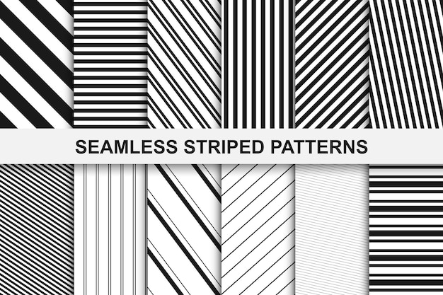 Striped seamless patterns collection Black and white lines Swatches included