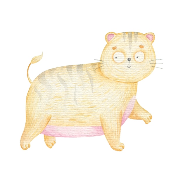 Striped tiger cute isolated children's watercolor illustration design print