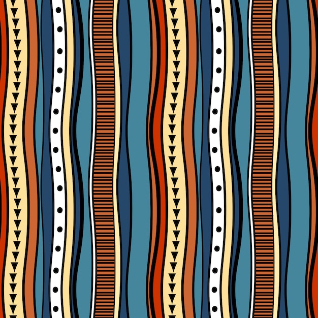 Stripes hand drawn tribal colorful background pattern