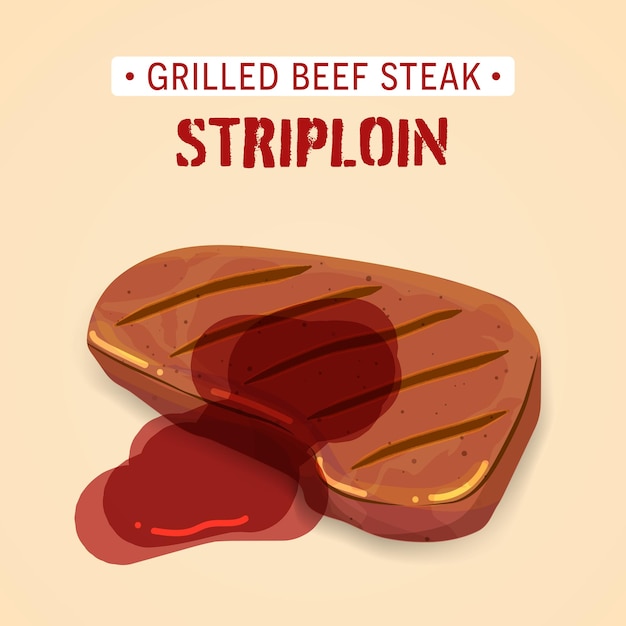 Striploin sirloin grilled beef steak with sauce vector illustration isolated