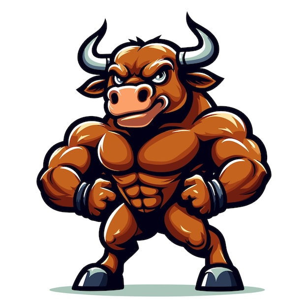 Strong athletic body muscle bull mascot design vector illustration logo template isolated on white