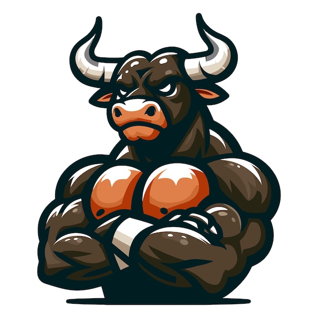 Strong athletic body muscle bull mascot design vector illustration logo template