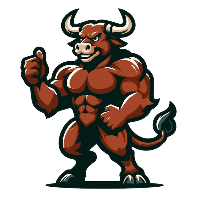 Strong athletic body muscle bull mascot design vector illustration