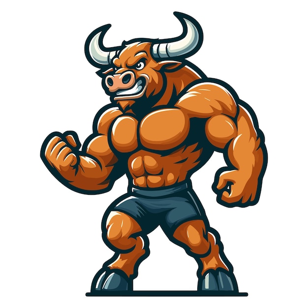 Strong athletic body muscle bull mascot design vector illustration