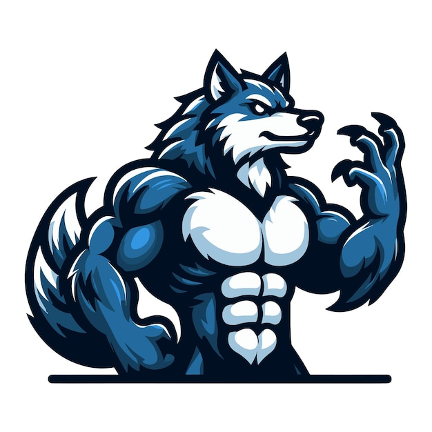 Strong body muscle wild beast wolf fox dog mascot design vector illustration logo template