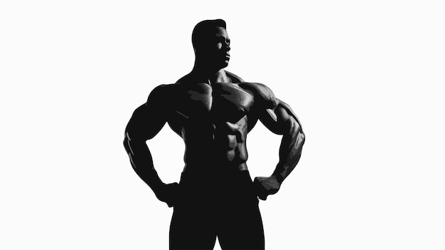 Vector strong bodybuilder silhouette on white background cartoon