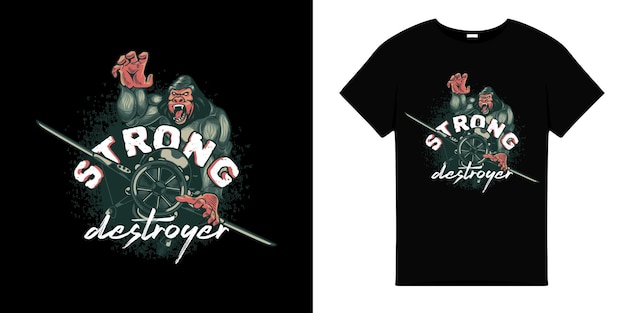 Strong destroyer t shirt illustration with wild gorilla