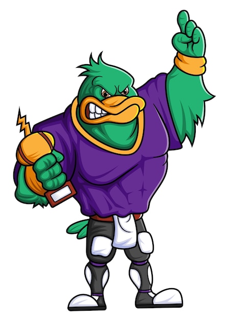 The strong duck mascot of American football complete with player clothe