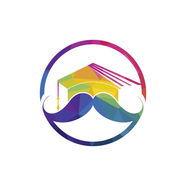 Strong education logo design template Hat graduation with mustache icon design